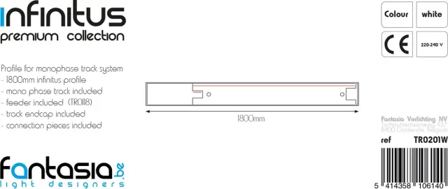 Fantasia Infinitus railprofiel voor verlichting, wit gelakt aluminium, 180 cm, monofase 220V, dimbaar