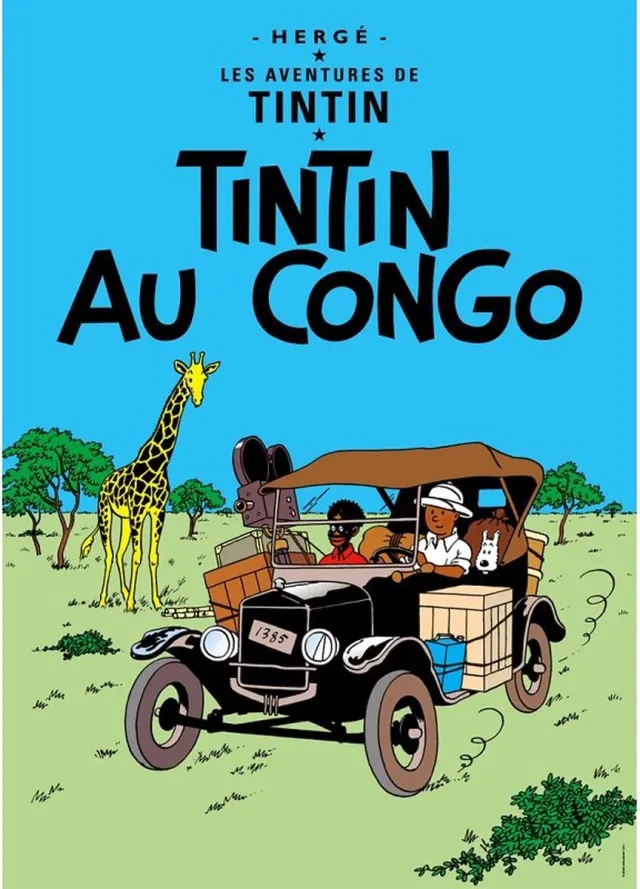 Hergé - Moulinsart - Kuifje Kuifje Poster Tintin au Congo 50x70cm Officiële kuifje poster gemaakt door Moulinsart Blauw groen