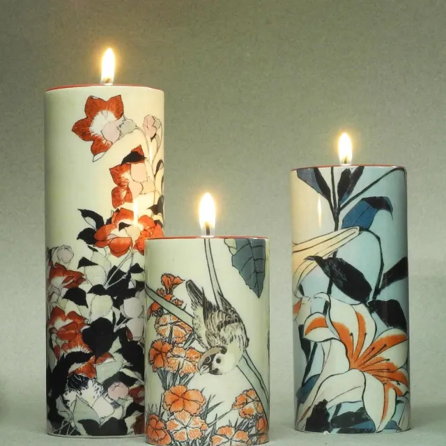 Katsushika Hokusai Hokusai, Bellflower/Irises/ Sparrows waxinelicht houders Multi