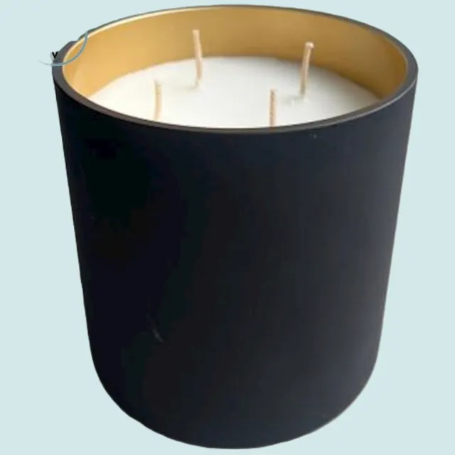 Vase The World Geurkaars Nice | Mat zwart met goud | Geur Matcha | Ø12 x H12 cm | Branduur 72 uur
