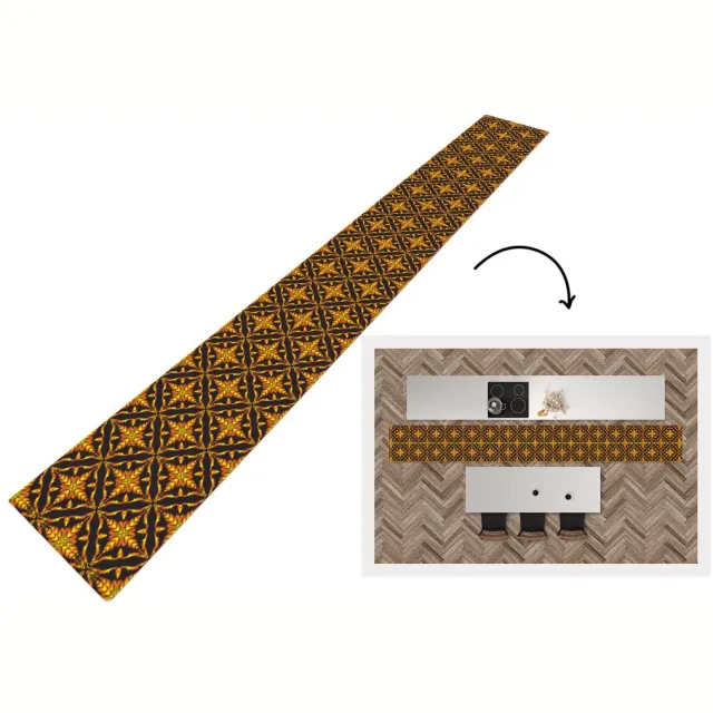 KitchenYeah Keukenloper - Keukenmat - Patronen - Kerst - Goud - 480x60 cm - Keuken vloerkleed Multicolor