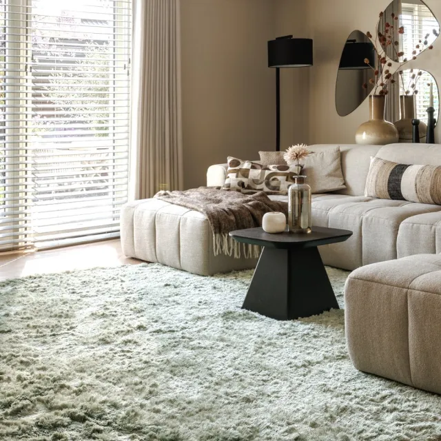 Paon Brillant Velvet vloerkleed rond - Auréa saliegroen 300