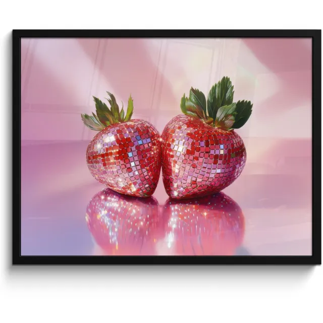 FrameYourWall Fotolijst inclusief poster - Posterlijst 70x50 cm - Posters - Disco - Fruit - Glitter - Strawberry - Foto in lijst - Keuken decoratie muur - Wanddecoratie accessoires - Muurdecoratie - Schilderijen Disco - Aardbeien