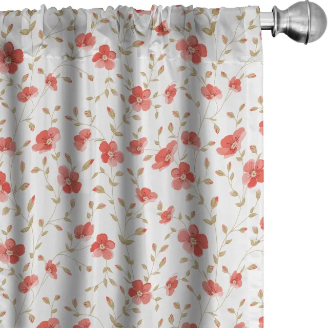 ABAKUHAUS Bloemen gordijnen – 2x75x225 cm – microvezel – halfdonker – pioenrozen Dunkler Koralle Weiß