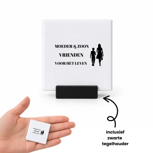 Hacebo moeder en zoon vrienden voor het leven tegeltje met tegelhouder - moeder/zoon - tegeltjes met tekst - Moeder cadeautjes - moederdag - verjaardag - geschenk - kado - zoon - zoon artikelen - verjaardag zoon - spreuktegels - 4.8x4.8 CM Wit