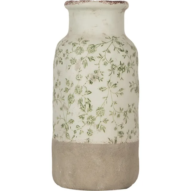 Clayre & Eef Vaas Ø 15x32 cm Groen Keramiek Bloemen