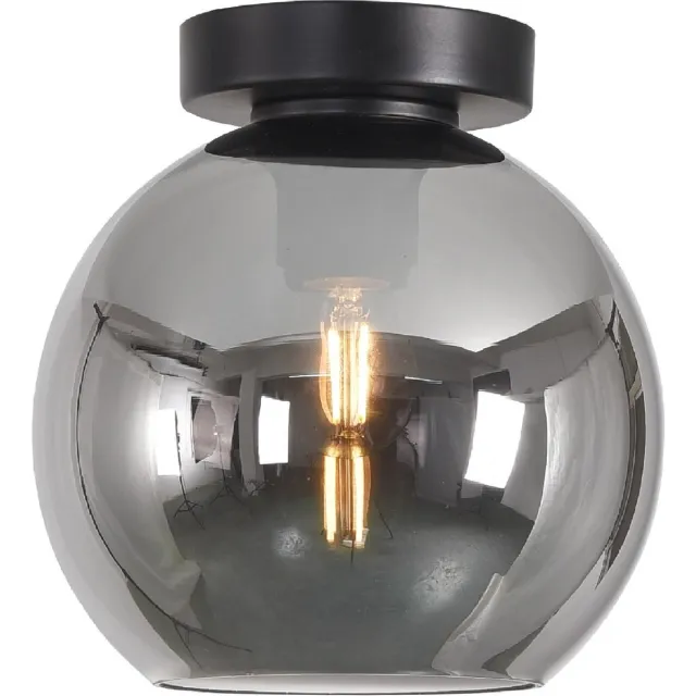 LT-Luce Plafondlamp Marino Zwart & Smoke Glas 20cm Chroom, Zwart