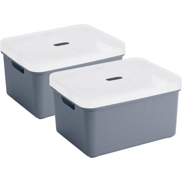 Sunware opbergbox - 2x stuks - 32 liter - donkerblauw - kunststof - transparante deksel - 45x35x24 cm - Sigma serie