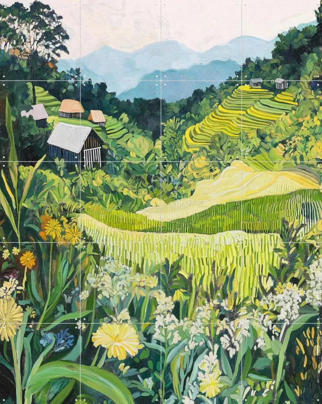 IXXI Whispering Rice, Artclaud - 80 x 100 cm - Grote wanddecoratie en posters - Schilderijen, Kleurrijk, Woonkamer, Studeerkamer, Slaapkamer Groen