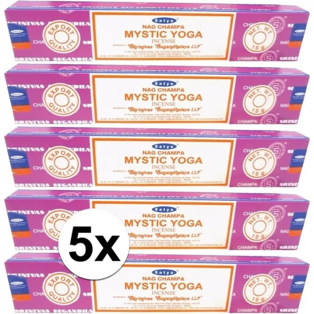 HEM Satya Nag Champa wierook stokjes - Mystic Yoga - 5x pakje van 12 stuks - 15 gram Multi