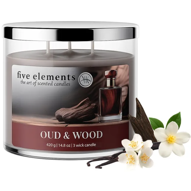 Five Elements Pr Geurkaars Five Elements Oud & Wood, 420 g, 3 lonten bruin