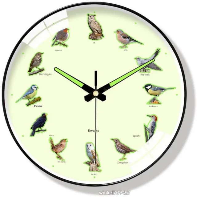 longziming Wandklok 20 cm - Verlichte Wanduhr met Dierenmotief - Lichtgevende Wijzers - Stil Uurwerk - Ronde Klok met Glazen Wijzerplaat - Batterijgevoed - Zwart - Voor Woonkamer, Slaapkamer, Badkamer en Kantoor