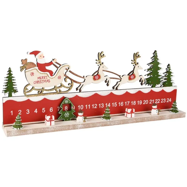 dekoratief Adventkalender m/santa, rood/groen, hout, 44x4x13cm | A255771