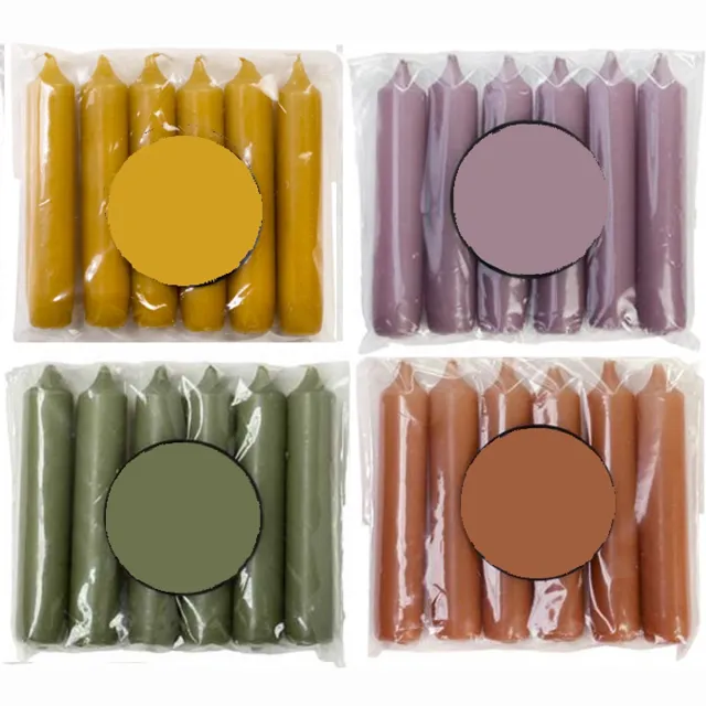 Cactula Luxe Korte Dinerkaarsen – 24 Stuks – Ø 2.1 x 12 cm – Trendy Winter 2025/2026 Kleuren – Colorful Mix - Natur, Mauve, Thyme, Siena