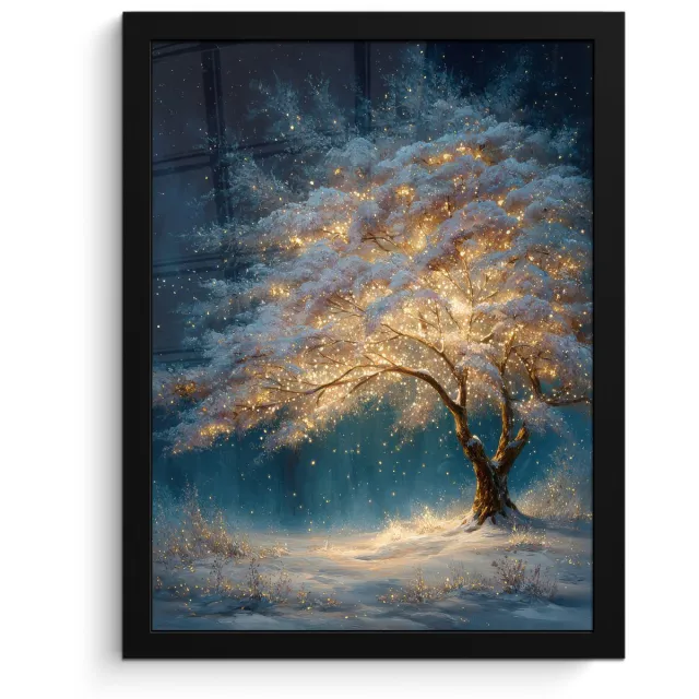 FrameYourWall Poster in lijst - Fotolijst 30x40 cm - Posters - Levensboom - Nacht - Donker - Blauw - Posterlijst zwart - Decoratie - Wanddecoratie woonkamer - Muurdecoratie slaapkamer