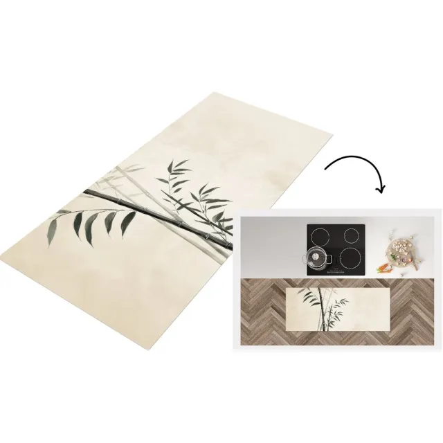 KitchenYeah Keukenloper - Keukenmat vinyl Japandi - Bamboe - Beige - Keukenmatten loper - Keuken vloerkleed tapijt