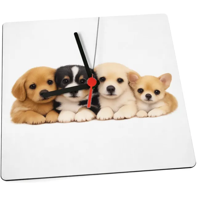 Mr Cadeautjes Klok 19 x 19 - design Een vrolijke, zachte dierenprint met een compacte groep jong | cadeau Wit