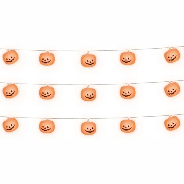 Fiestas Guirca Halloween deco LED verlichting/lampjes pompoenen - 3x - op batterijen - 180 cm - griezel uitstraling