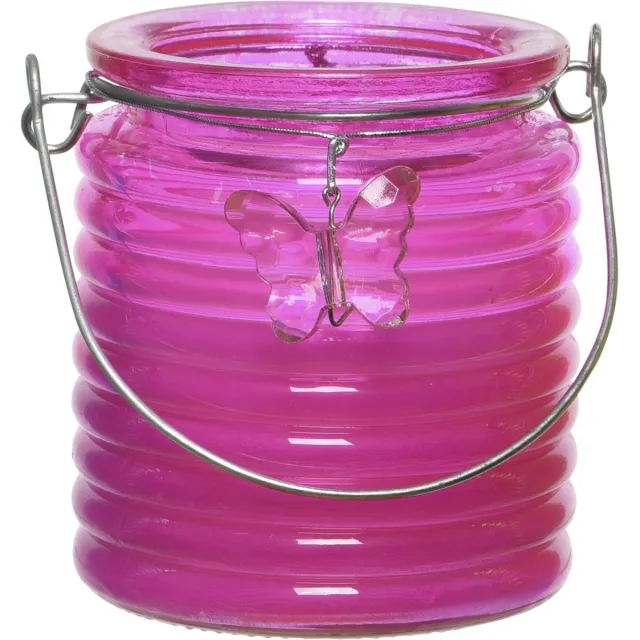 Decoris Citronella kaars in windlicht - roze glas - 20 branduren - citrusgeur