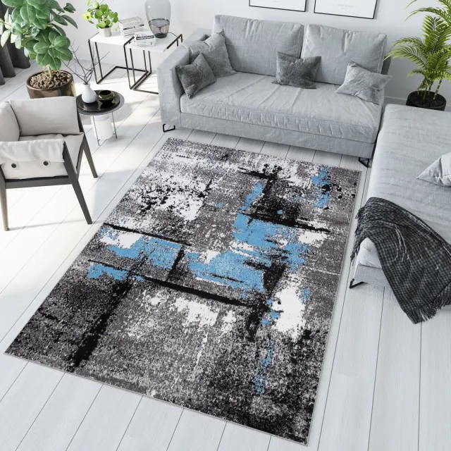 Tapiso Maya Vloerkleed Grijs Modern Woonkamer Tapijt Maat- 200x300 Donkergrijs Blauw