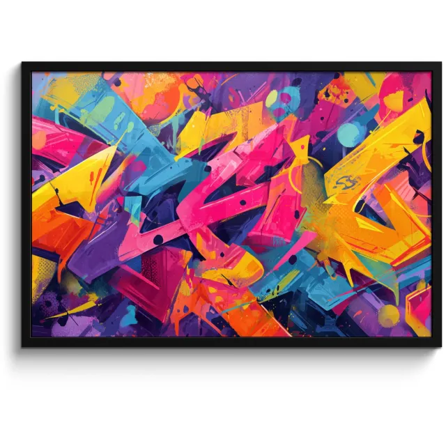 FrameYourWall Poster in lijst - Fotolijst 90x60 cm - Posters - Abstract - Vormen - Kleurrijk - Posterlijst zwart - Decoratie - Wanddecoratie woonkamer - Muurdecoratie slaapkamer