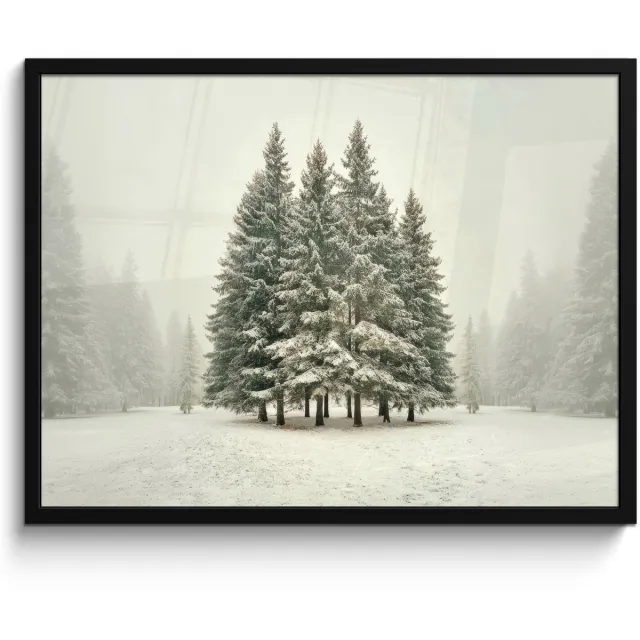 FrameYourWall Poster in lijst - Fotolijst 80x60 cm - Posters - Bomen - Sneeuw - Wit - Posterlijst zwart - Decoratie - Wanddecoratie woonkamer - Muurdecoratie slaapkamer