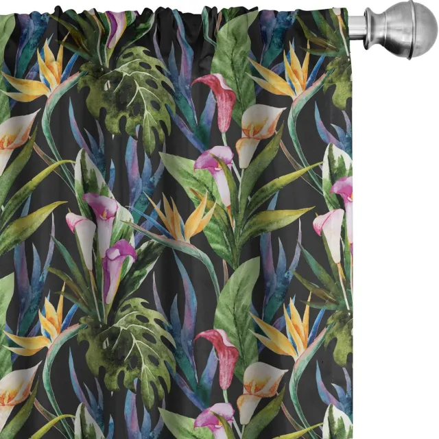 ABAKUHAUS Jungle Leaves – 2-delige set gordijnen 75x245 cm – microvezel Koksgraue Multicolor