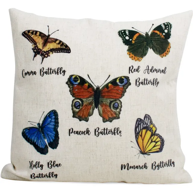 Mars & More Sierkussen - Linnen Look Garden Vlinders - Multicolor - 45 Cm X 45 Cm Wit