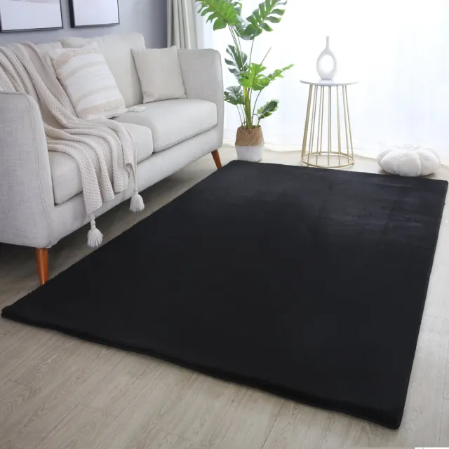 Muratap Pouffy Fluffy - Hoogpolig Vloerkleed - Uni Kleur -Zwart - Woonkamer Tapijt - Katoenen Rug- 80x250 CM