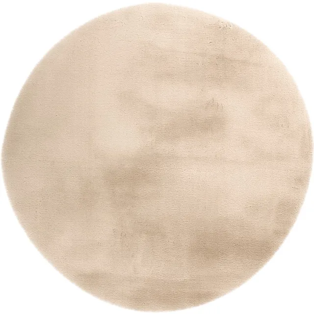 Padiro rond pluizig hoogpolig vloerkleed Ø 160 cm - crème / offwhite - modern effen ontwerp - voor vloerverwarming - van polyester en katoen beige