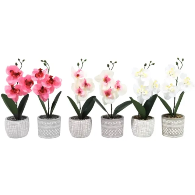Kunst 6 stuks Kunst orchidee in pot 28 cm 6 assorti