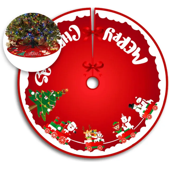 LUQ Kerstboomrok - Trein - Kerstversiering - Kerstkleed - Kerstboomkleed - Kerstdecoratie - Kerst - Decoratie - Rood - 90cm