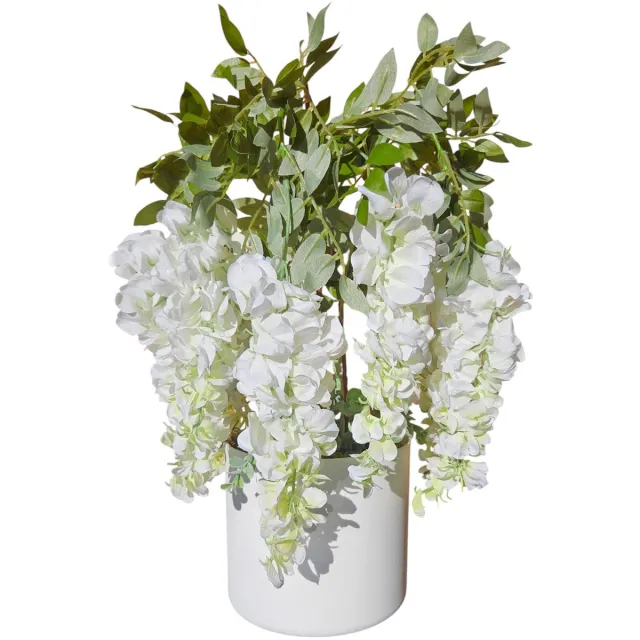 Damich Kunst Wisteria Bloem - Kunstplant - 3-stelige bloemen - 9 bloeiwijzen - Wit