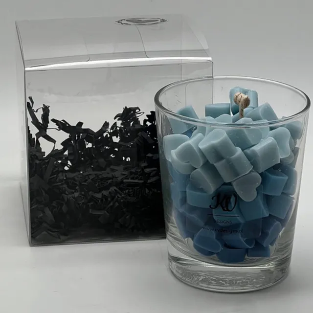 KV designs Kaars in glazen pot - hartjes collectie - blauw - 266