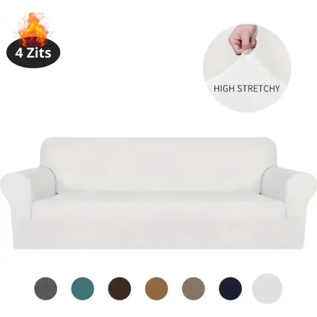 Bovista Bankhoes - Bankbeschermer - Stretch - Sofa Cover - Fluweel - Wit - 4 Zits