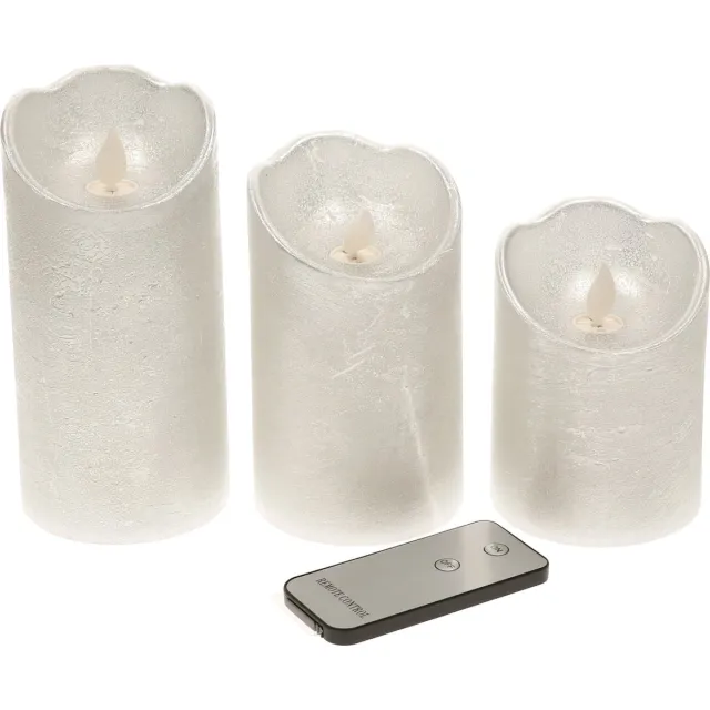 Lumineo Kaarsen set van 3x stuks led stompkaarsen zilver met afstandsbediening - Woondecoratie - Elektrische kaarsen