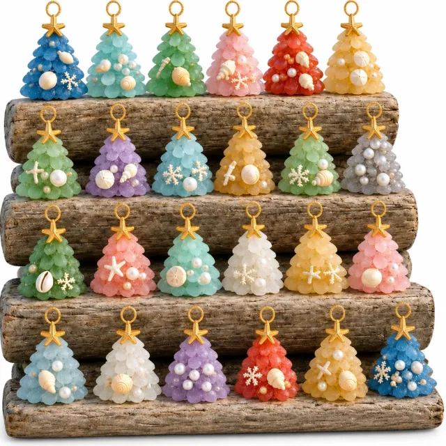 SWGOTA Adventskalender 2026 met 24 kerstboomhangers in zeeglasstijl, meerkleurige zeedecoraties, verpakking 26 x 18 x 3 cm Groen