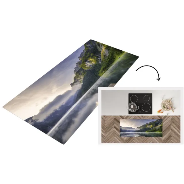 KitchenYeah Keukenloper - Loper keuken - Zonsopkomt boven het kalme landschap in Oostenrijk - Keukenloper vinyl Multicolor