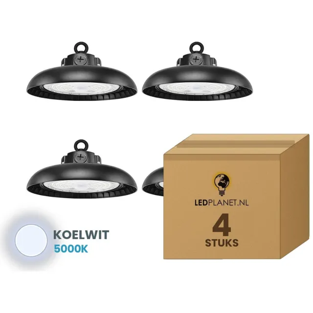 Tsong UFO Lamp - LED High Bay 100W - 20.500 lm - Neutraalwit 5000K - 4 stuks - Instelbaar 70/100W - 0-10V Dimbaar - IP65 - Hal, Werkplaats- & Garageverlichting - 5 jaar garantie Koelwit 5000K