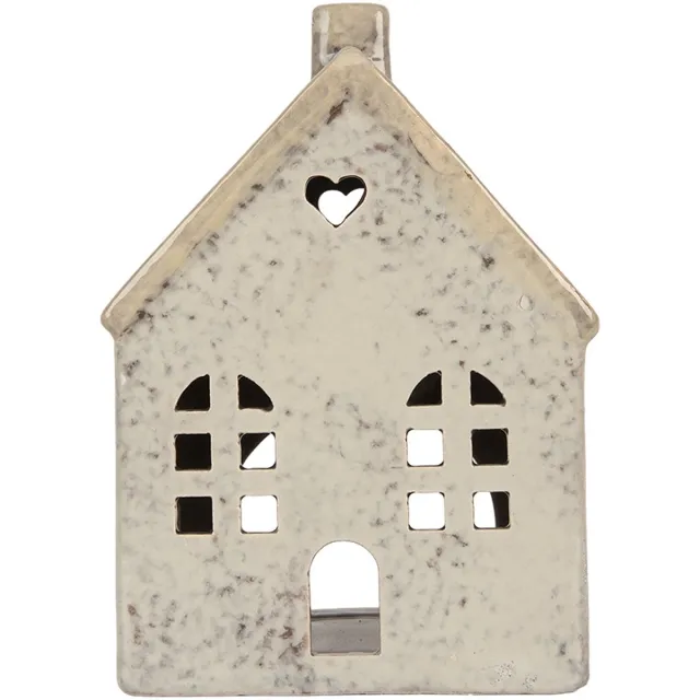 Clayre & Eef Waxinelichthouder Huis 11x7x16 cm Grijs Keramiek