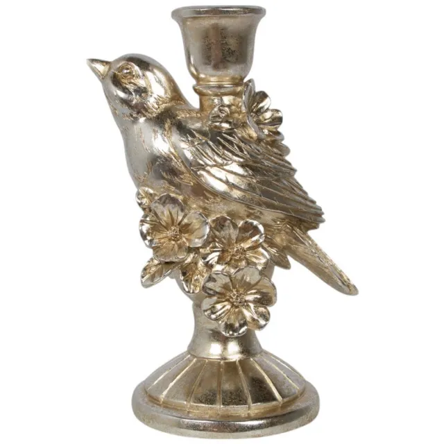 Mars & More Kaarsenhouder 1 vogel met bloem hars zilver 13,6x9,6x20cm