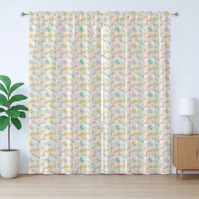 ABAKUHAUS Rustiek zomergordijn, Aloha zachte botanische motieven en bladeren, met lussen en haken, 280 x 245 cm, ivoorkleurig