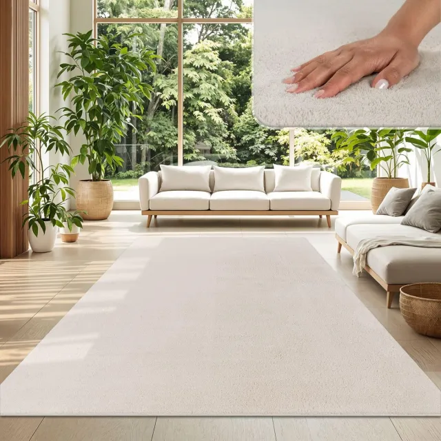 Famanu Vloerkleed voor de woonkamer, laagpolig en eenkleurig modern design, wasbaar, geel-goud, maat 200 x 280 cm Crème