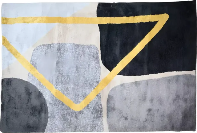 Vente-unique Vloerkleed in hedendaagse stijl - 160 x 230 cm - Grijs, zwart en goudkleurig - PICADILLY Antracietgrijs, Grijs