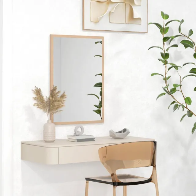 STILVORA Wandspiegel Met 4 Haken – 50 x 70 cm – Rechthoekig – MDF Lijst – Natuurlijk Hout – Voor Woonkamer, Hal En Badkamer Natural Wood