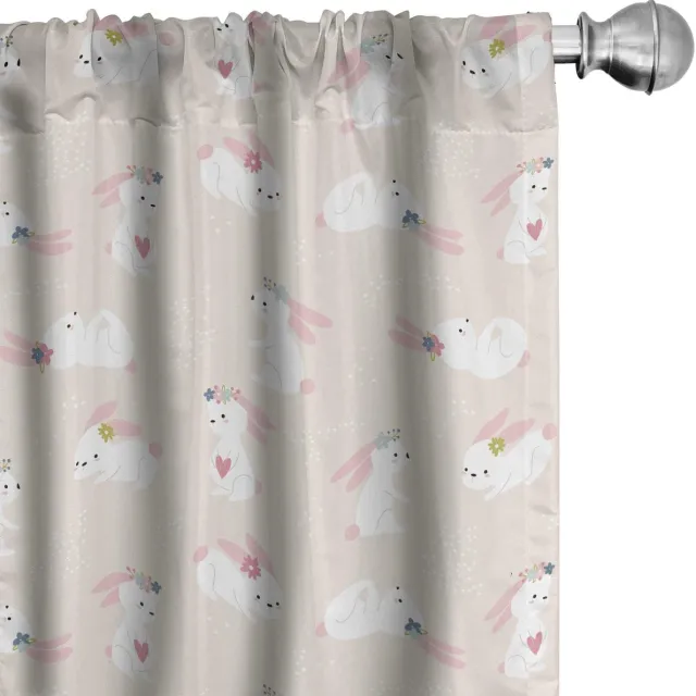 ABAKUHAUS Gordijn – 2x75x175 cm – hazen met krans – microvezel – licht perzikroze Licht perzik bloesem