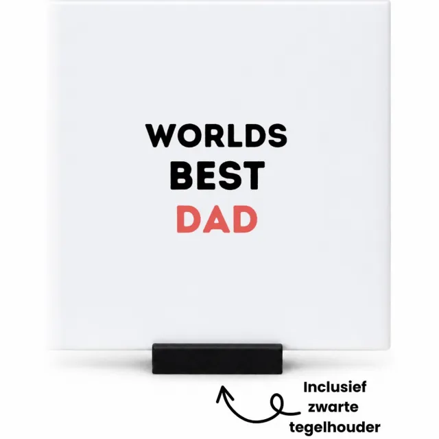 Hacebo worlds best dad tegeltje met tegelhouder - Papa - de beste vader - tegeltjes met tekst - vader cadeautjes - vaderdag - verjaardagscadeau - verjaardag - cadeau - geschenk - kado - gift - vader artikelen - spreuktegels - 10.8x10.8 CM Wit