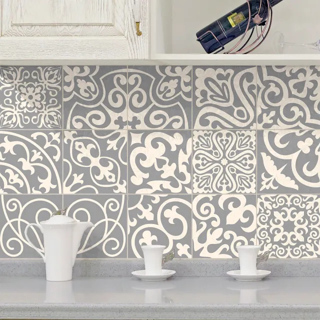 Ambiance Sticker Zelfklevende tegelmuurstickers voor keuken en badkamer - 15 Azulejo tegelstickers in verschillende tinten Palaos grijs - 15 stickers 10x10cm Multi color