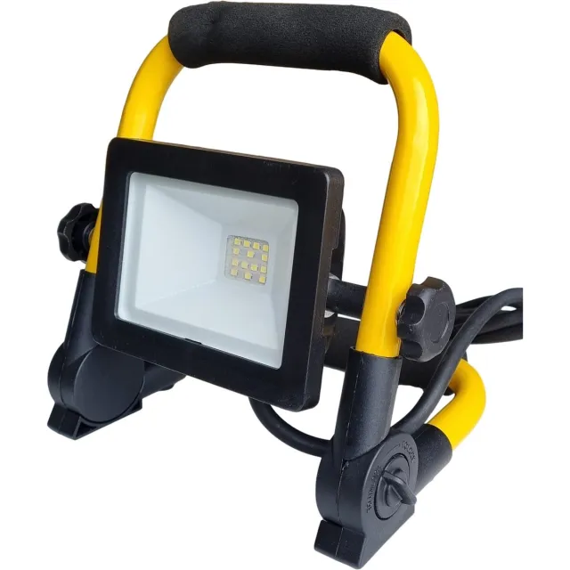 Aigostar LED bouwlamp werklicht op standaard 10W (=90W) - Daglichtwit 6500K - 900 lm - stekker 180 cm - IP44 Geel/zwart
