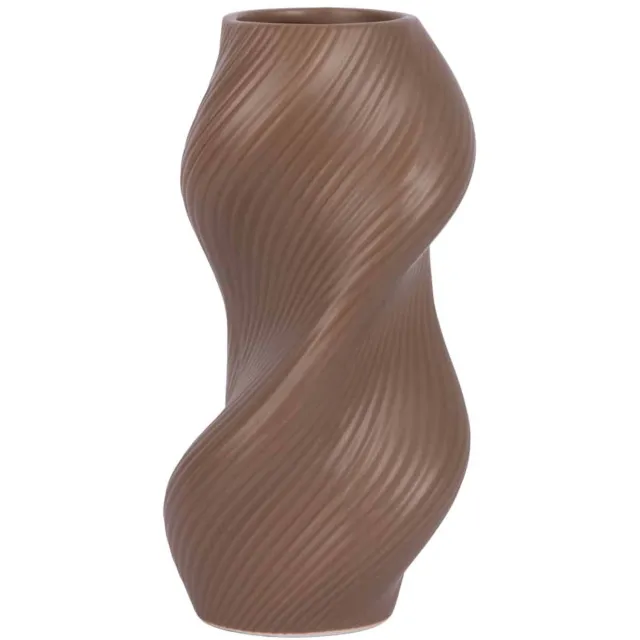 Present Time Vaas Paris Twisted - Chocoladebruin - 12.5x12.5x24.5cm - Keramiek - Scandinavisch - Bloemenvaas - Woondecoratie - Decoratieve vaas voor woonkamer of slaapkamer Donkerbruin